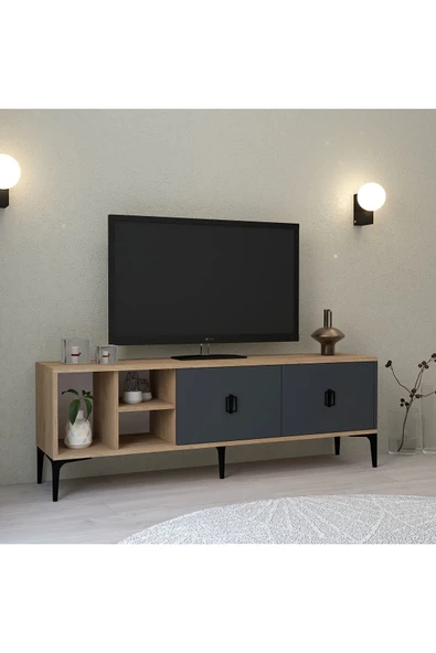 Evmo Home 3505 Era TV Ünitesi 150 Cm Kapaklı Raflı Antrasit - Sepet - 3