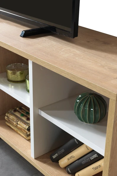Evmo Home 3611 Şile Metal Ayaklı Metal Kulplu 160 Cm Tv Ünitesi - Beyaz Safir - 8