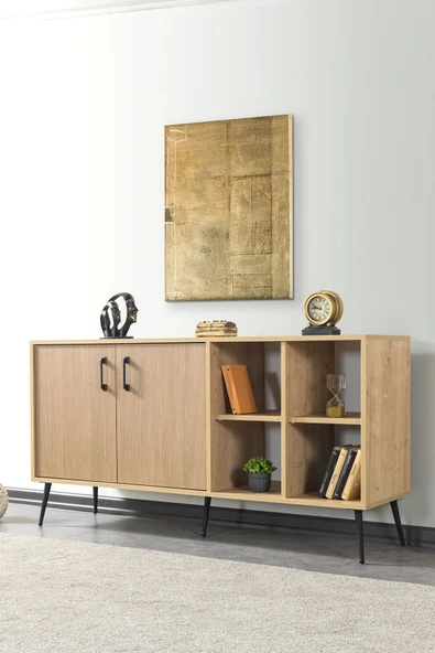 Evmo Home 4610 Şile Metal Ayaklı Metal Kulplu 160 Cm Konsol - Yemek Odası Yunus-Safir - 1