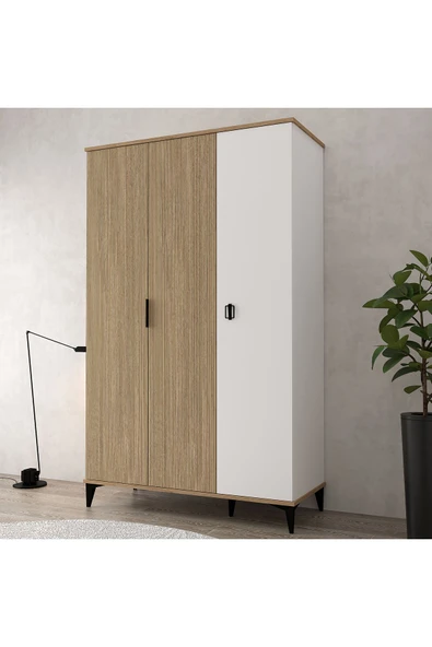 Evmo Home 6304 Neva 3 Kapılı 200 Cm Gizli Çekmeceli Gardırop , Elbise Dolabı , Genç Odası Yunus - Beyaz - 1