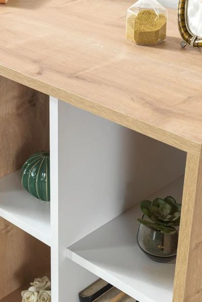 Evmo Home 4111 Şile Metal Ayaklı Metal Kulplu 100 Cm Konsol - Tv Ünitesi - Yemek Odası - Kahve Köşesi Beyaz - 8