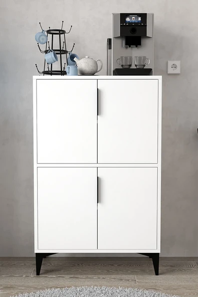 Evmo Home 1401 Ada Çok Amaçlı Dolap , Kahve Köşesi , Kiler Dolabı , Mutfak Standı 4 Kapılı , Bölmeli , Beyaz - 2