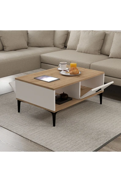 Evmo Home 2002 Sare Orta Sehpa 2 Kapaklı Sepet - Beyaz - 4