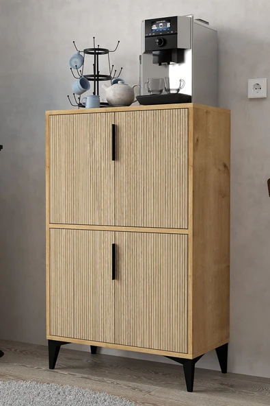 Evmo Home 1405 Ada Çok Amaçlı Dolap , Kahve Köşesi , Kiler Dolabı , Mutfak Standı , 4 Kapılı Safir - Yunus
