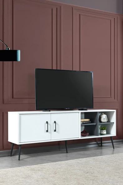 Evmo Home 3612 Şile Metal Ayaklı Metal Kulplu 160 Cm Tv Ünitesi - Beyaz - 2