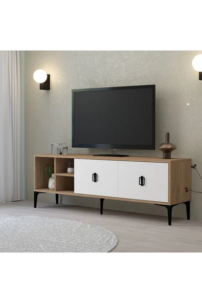 Evmo Home 3504 Era TV Ünitesi 150 Cm Kapaklı Raflı Sepet - Beyaz - 3