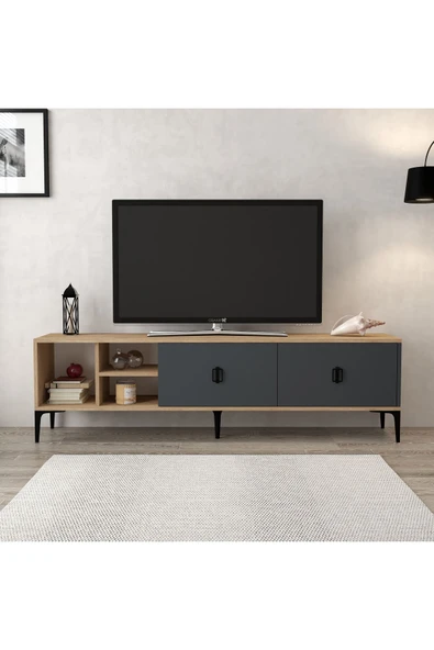 Evmo Home 3805 Era Tv Ünitesi 180 Cm 2 Kapaklı Raflı Sepet - Antrasit - 2