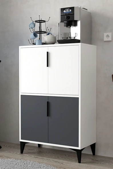 Evmo Home 1402 Ada Çok Amaçlı Dolap , Kahve Köşesi , Kiler Dolabı , Mutfak Standı 4 Kapılı , Antrasit Beyaz ürün görseli 1
