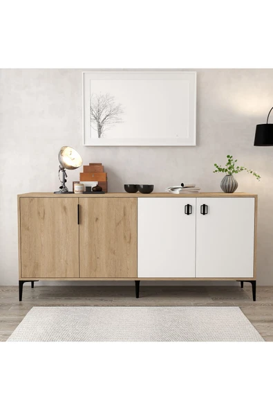 Evmo Home 4003 Neva Konsol 180 Cm Sepet - Beyaz Tv Ünitesi - Yemek Odası - Kahve Köşesi - 2