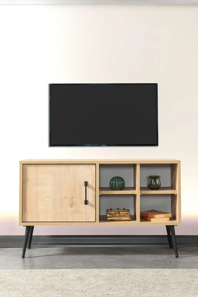 Evmo Home 3108 Şile Metal Ayaklı Metal Kulplu 100 Cm Tv Ünitesi - Safir - 3