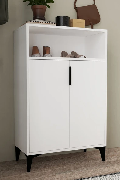 Evmo Home 1201 Ada Ayakkabılık 4 Raflı 2 Kapaklı Çok Amaçlı Dolap Beyaz - 4
