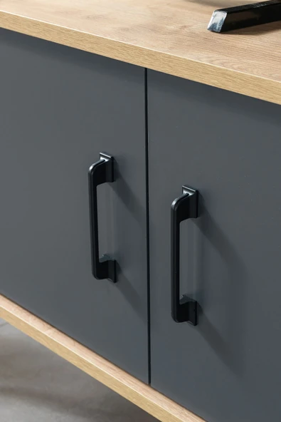 Evmo Home 3609 Şile Metal Ayaklı Metal Kulplu 160 Cm TV Ünitesi Antrasit - Safir - 6