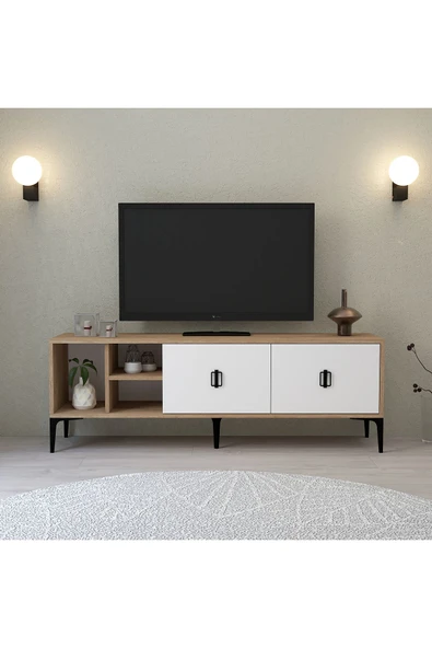 Evmo Home 3504 Era TV Ünitesi 150 Cm Kapaklı Raflı Sepet - Beyaz - 1