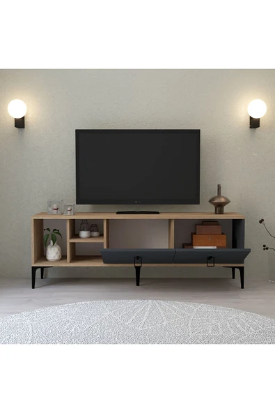 Evmo Home 3505 Era TV Ünitesi 150 Cm Kapaklı Raflı Antrasit - Sepet - 4