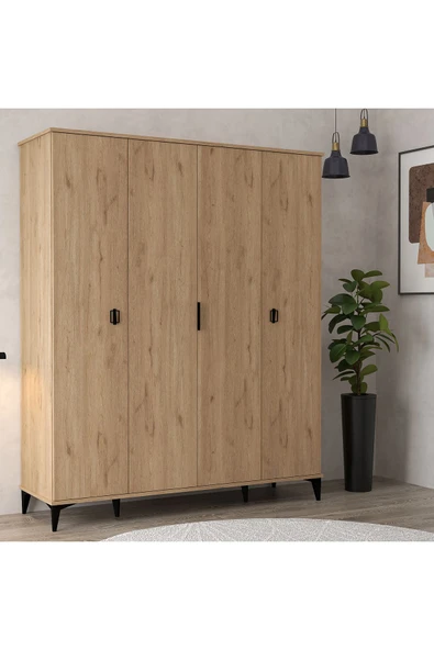 Evmo Home 6401 Neva 4 Kapılı 200 Cm Gizli Çekmeceli Gardırop , Elbise Dolabı , Genç Odası Sepet - 3