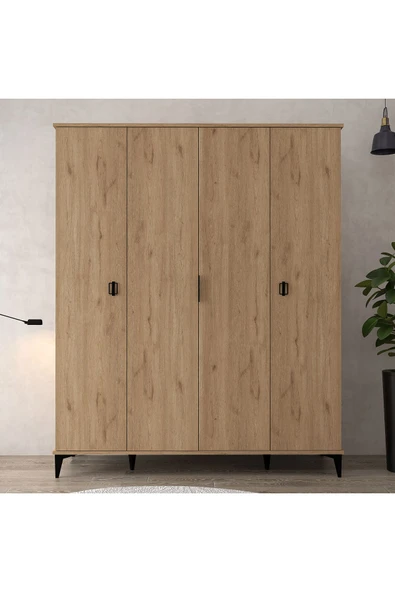 Evmo Home 6401 Neva 4 Kapılı 200 Cm Gizli Çekmeceli Gardırop , Elbise Dolabı , Genç Odası Sepet - 1