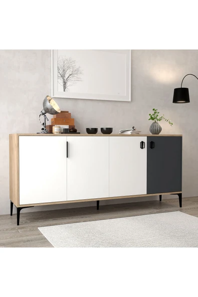 Evmo Home 4002 Neva Konsol 180 Cm Sepet - Beyaz - Antrasit Tv Ünitesi - Yemek Odası - Kahve Köşesi - 4