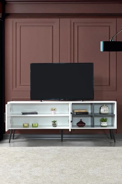 Evmo Home 3612 Şile Metal Ayaklı Metal Kulplu 160 Cm Tv Ünitesi - Beyaz - 4