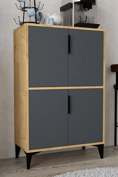 Evmo Home 1403 Ada Çok Amaçlı Dolap , Kahve Köşesi , Kiler Dolabı , Mutfak Standı 4 Kapılı , Safir Antrasit - 4