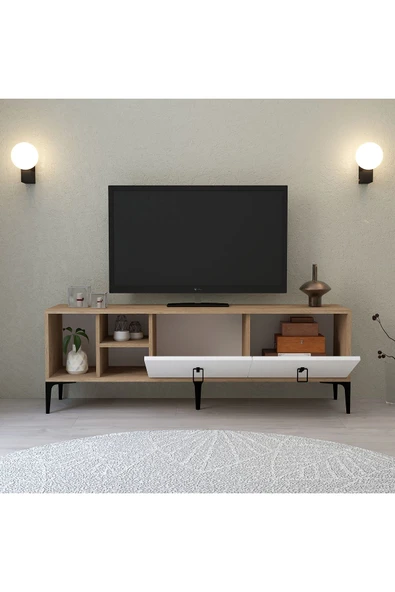 Evmo Home 3504 Era TV Ünitesi 150 Cm Kapaklı Raflı Sepet - Beyaz - 2