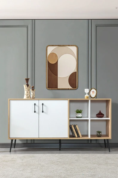 Evmo Home 4611 Şile Metal Ayaklı Metal Kulplu 160 Cm Konsol - Yemek Odası Beyaz - Safir - 3
