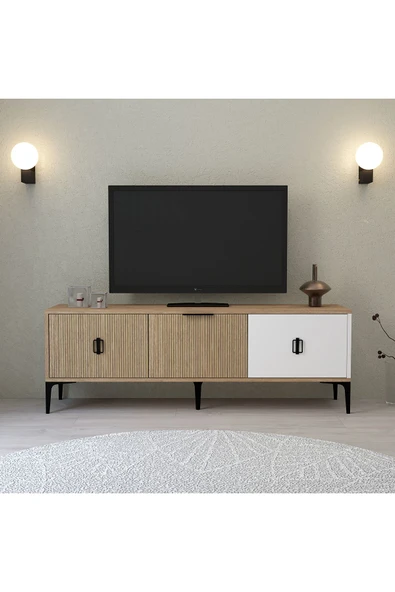 Evmo Home Neva TV Ünitesi 150 Cm 3 Kapaklı Beyaz - Yunus - Sepet - 1