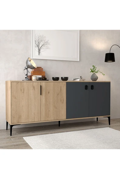 Evmo Home 4001 Neva Konsol 180 Cm Sepet - Antrasit Tv Ünitesi - Yemek Odası - Kahve Köşesi - 4