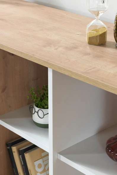 Evmo Home 4611 Şile Metal Ayaklı Metal Kulplu 160 Cm Konsol - Yemek Odası Beyaz - Safir - 8