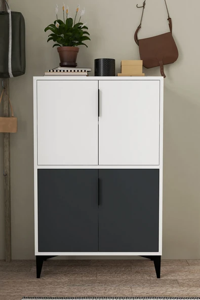 Evmo Home 1402 Ada Ayakkabılık 4 Raflı 4 Kapaklı Çok Amaçlı Dolap Kiler Antrasit Beyaz - 2