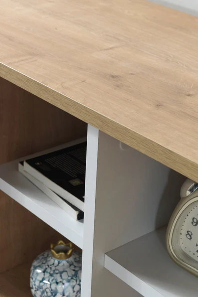 Evmo Home 3111 Şile Metal Ayaklı Metal Kulplu 100 Cm Tv Ünitesi - Beyaz Safir - 6