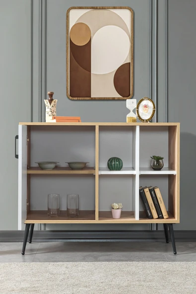 Evmo Home 4111 Şile Metal Ayaklı Metal Kulplu 100 Cm Konsol - Tv Ünitesi - Yemek Odası - Kahve Köşesi Beyaz - 4
