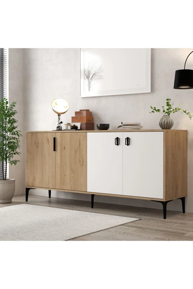 Evmo Home 4003 Neva Konsol 180 Cm Sepet - Beyaz Tv Ünitesi - Yemek Odası - Kahve Köşesi - 1
