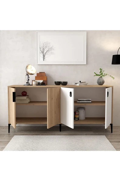 Evmo Home 4003 Neva Konsol 180 Cm Sepet - Beyaz Tv Ünitesi - Yemek Odası - Kahve Köşesi - 3
