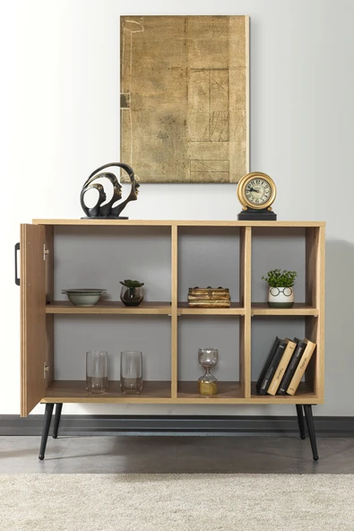 Evmo Home 4110 Şile Metal Ayaklı Metal Kulplu 100 Cm Konsol - Tv Ünitesi - Yemek Odası Yunus - Safir - 4