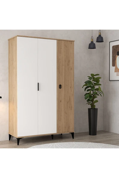 Evmo Home 6303 Neva 3 Kapılı 200 Cm Gizli Çekmeceli Gardırop , Elbise Dolabı , Genç Odası Beyaz Sepet - 1