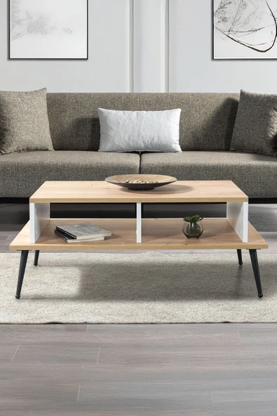 Evmo Home 2011 Şile Metal Ayaklı Orta Sehpa , Salon Sehpası Beyaz - Safir - 2