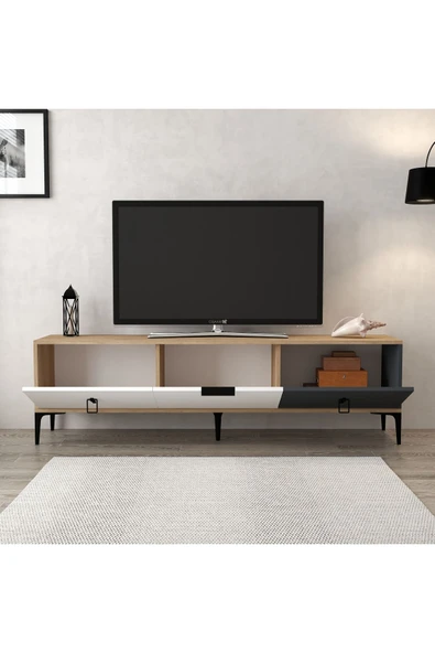 Evmo Home 3801 Neva TV Ünitesi 180 Cm 3 Kapaklı Sepet - Antrasit - Beyaz - 4