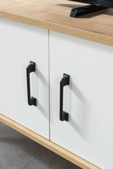 Evmo Home 3611 Şile Metal Ayaklı Metal Kulplu 160 Cm Tv Ünitesi - Beyaz Safir - 6