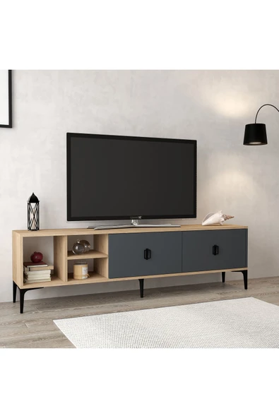 Evmo Home 3805 Era Tv Ünitesi 180 Cm 2 Kapaklı Raflı Sepet - Antrasit - 4