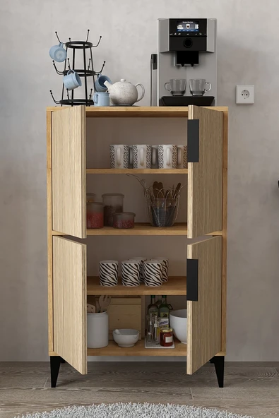 Evmo Home 1405 Ada Çok Amaçlı Dolap , Kahve Köşesi , Kiler Dolabı , Mutfak Standı , 4 Kapılı Safir - Yunus - 3