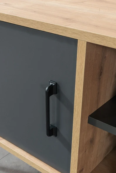 Evmo Home 3109 Şile Metal Ayaklı Metal Kulplu 100 Cm Tv Ünitesi - Antrasit Safir - 5