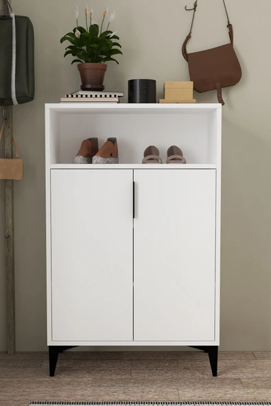 Evmo Home 1201 Ada Ayakkabılık 4 Raflı 2 Kapaklı Çok Amaçlı Dolap Beyaz - 2