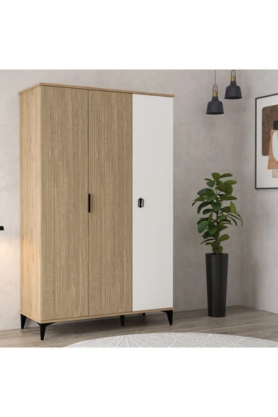 Evmo Home 6304 Neva 3 Kapılı 200 Cm Gizli Çekmeceli Gardırop , Elbise Dolabı , Genç Odası Yunus - Beyaz - 4
