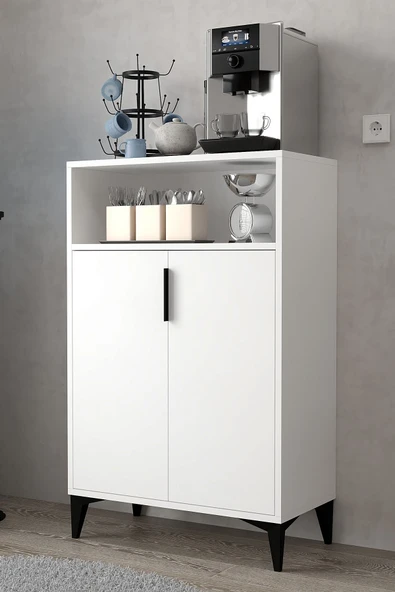 Evmo Home 1201 Ada Çok Amaçlı Dolap , Kahve Köşesi , Kiler Dolabı , Mutfak Standı 2 Kapılı 4 Bölmeli - Beyaz - 3