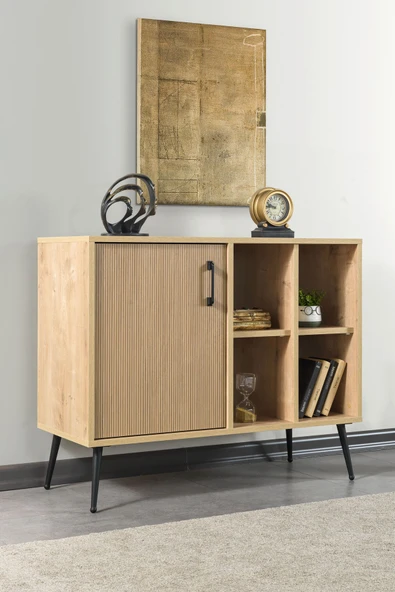 Evmo Home 4110 Şile Metal Ayaklı Metal Kulplu 100 Cm Konsol - Tv Ünitesi - Yemek Odası Yunus - Safir - 2