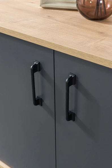 Evmo Home 4609 Şile Metal Ayaklı Metal Kulplu 160 Cm Konsol - Yemek Odası Antrasit - Safir - 6