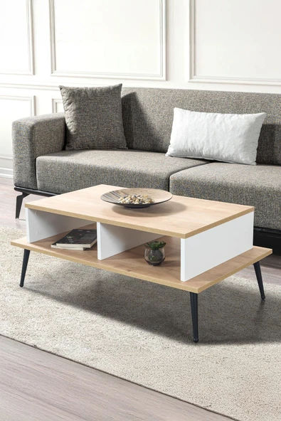 Evmo Home 2011 Şile Metal Ayaklı Orta Sehpa , Salon Sehpası Beyaz - Safir - 1