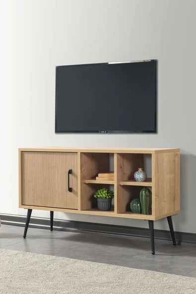 Evmo Home 3110 Şile Metal Ayaklı Metal Kulplu 100 Cm Tv Ünitesi - Yunus Safir - 1