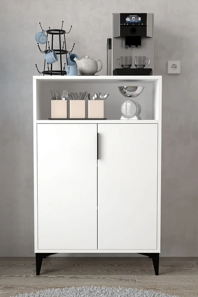 Evmo Home 1201 Ada Çok Amaçlı Dolap , Kahve Köşesi , Kiler Dolabı , Mutfak Standı 2 Kapılı 4 Bölmeli - Beyaz - 2