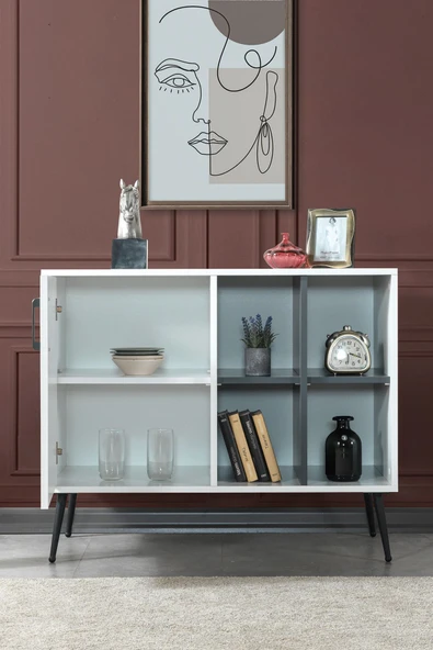 Evmo Home 4112 Şile Metal Ayaklı Metal Kulplu 100 Cm Konsol - Tv Ünitesi - Yemek Odası - Kahve Köşesi - 4